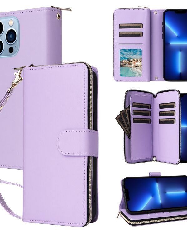 Nine-card Slots Zipper Wallet Bag Leather Phone Case, For iPhone 13 Pro Max, For iPhone 13 Pro, For iPhone 12 / 12 Pro