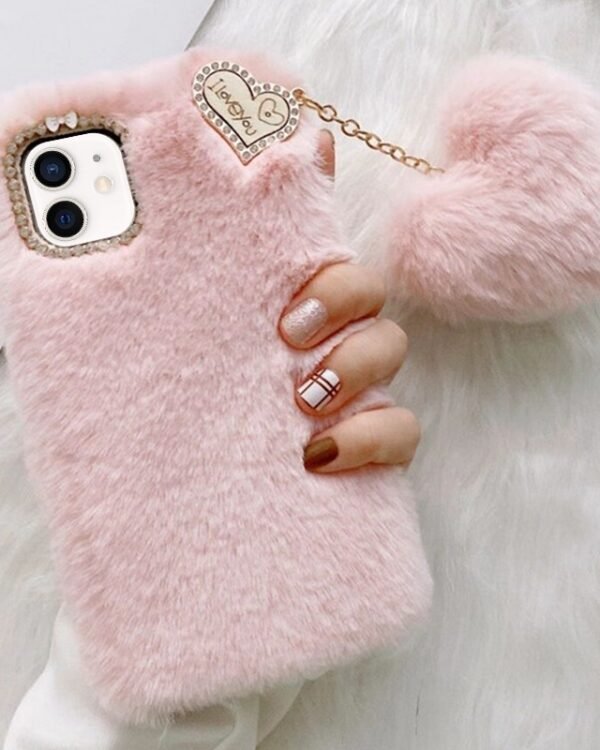 Gold Diamond Flower Decorated Plush Silicone Phone Case with Pendant, For iPhone 12, For iPhone 12 Pro Max, For iPhone 12 Pro, For iPhone 12 mini